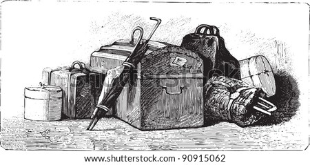 Suitcase - Vintage illustration from "La petite soeur par Hector Malot" 1882, France