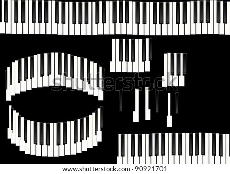 piano keys isolated on black background, texture