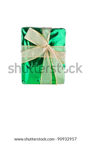 Image of a green present with reflection.