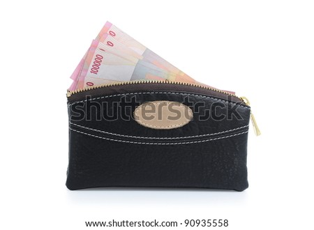  still life photo of wallet and money isolated on white background