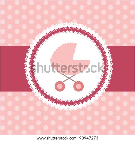 Vector illustration of pink baby carriage for newborn girl