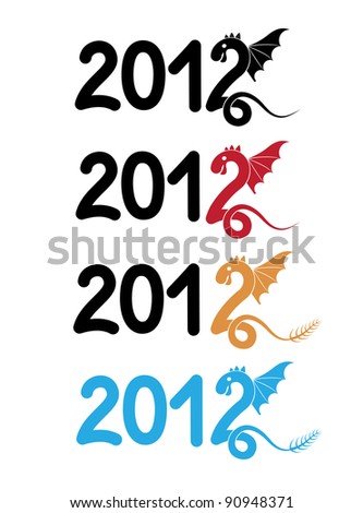 A set of labels for the New Year with the Dragon - a symbol of the 2012 Eastern calendar
