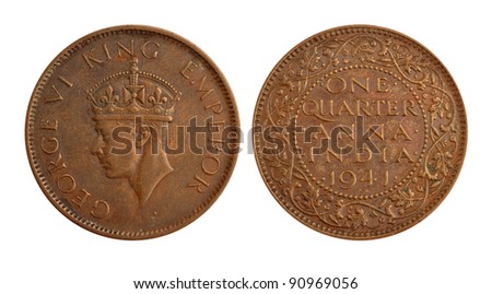 Old Indian Currency Coin - One Quarter Anna Royalty-Free Stock Photo #90969056