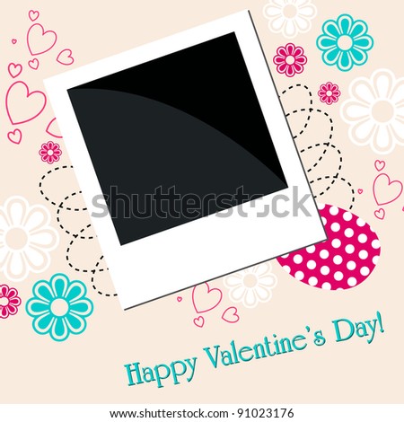 Cute, stylish, floral romantic background illustration with photo frame