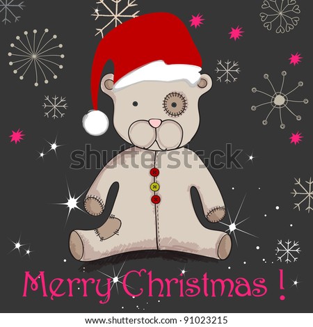 Cute hand drawn style Christmas teddy bear with Santa's hat