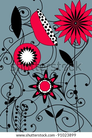 Cute, hand drawn style abstract floral background