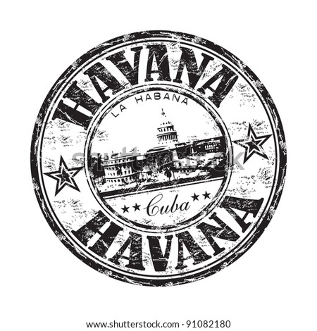 Black grunge rubber stamp with the name of Havana the capital of Cuba written inside the stamp Royalty-Free Stock Photo #91082180
