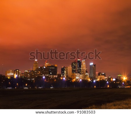 A night image of Kansas City, Missouri taken on December 18th, 2011.  The cloud cover held in the glow of the city lights.  Kansas City, Missouri is the largest city in the state of Missouri.