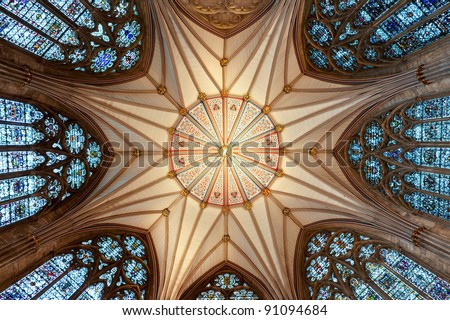 The magnificent Chapter House ceiling (completed 1186 AD) at York Minster