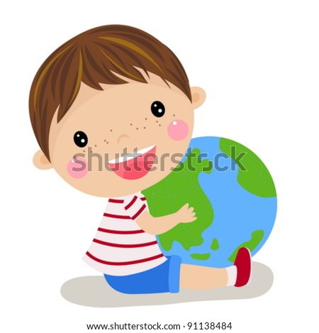 cute boy holding the globe