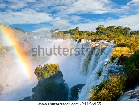 Iguazu falls, one of the new seven wonders of nature. UNESCO World Heritage site. View from the argentinian side. Royalty-Free Stock Photo #91156955