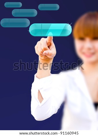 business woman pressing many touchscreen modern button