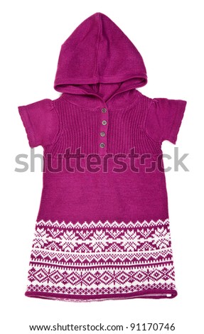 knitted sweater with a hood and a winter pattern on a white background