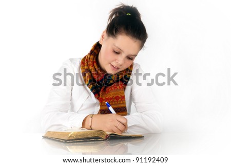 Young girl studying at studio