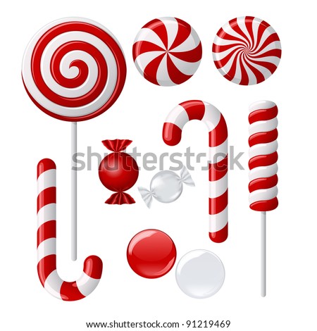Vector set with different red and white candies Royalty-Free Stock Photo #91219469