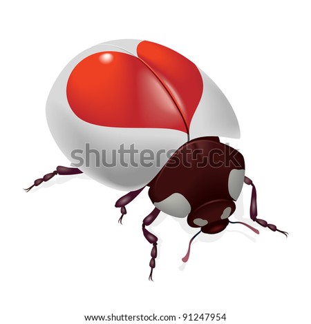 Raster version. Ladybug with red hearts. Illustration on white background