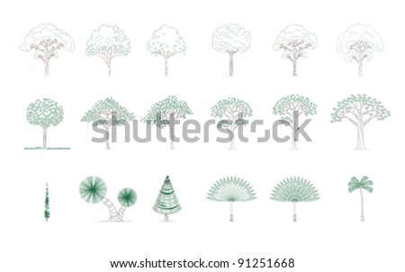 set of different trees, pine..., vector