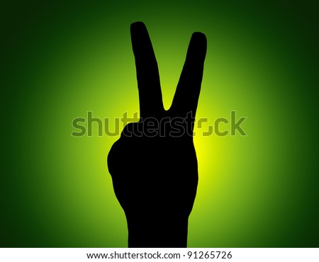 Silhouette Green Piece Hand on Green Colored Background