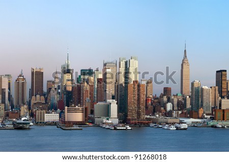 Manhattan, New York City. Manhattan skyline viewed from New Jersey at twilight.