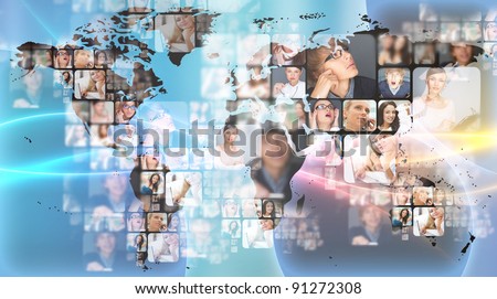 Photo of business people are glowing at world map. International business communication concept Royalty-Free Stock Photo #91272308