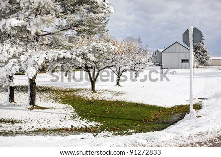 snow covered cottage in winter