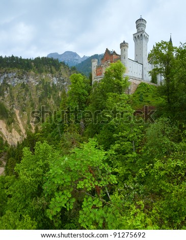 Historic medieval Neuschwanstein Castle in Bavaria (Germany).  Two shots composite picture.