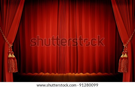 Theatrical curtain of red color