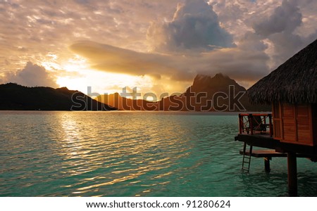 Sunrise at Bora Bora , French Polynesia , South Pacific ocean . Royalty-Free Stock Photo #91280624