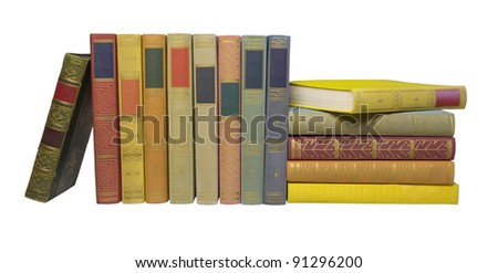 books in a row, blank labels, free copy space, isolated on white background