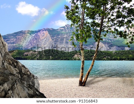 Mountains and lake scenery in italian Alps