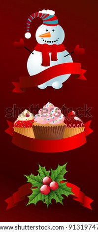 Christmas objects with ribbons. Vector illustration.