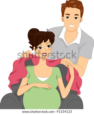 Illustration of a Husband Wrapping His Wife with a Blanket