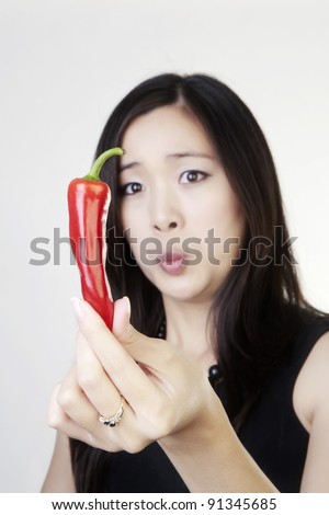 picture of lovely woman with a hot fresh chilli