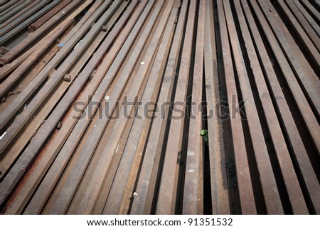 Railway line metal parts background taken on a sunny day