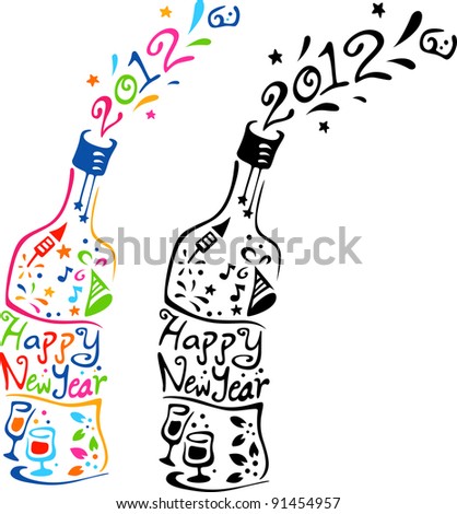 Illustration of Bottles Decorated with New Year Elements
