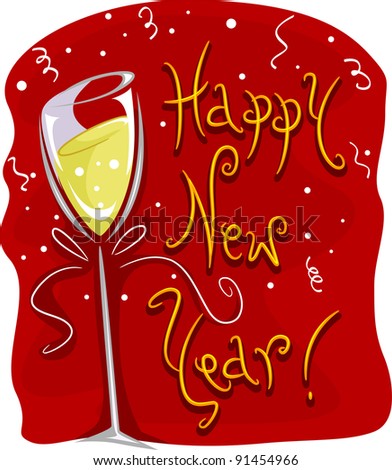 Illustration of a Wineglass with New Year Greetings