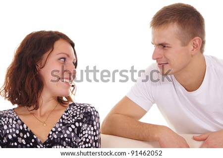 portrait of a cute couple posing on white