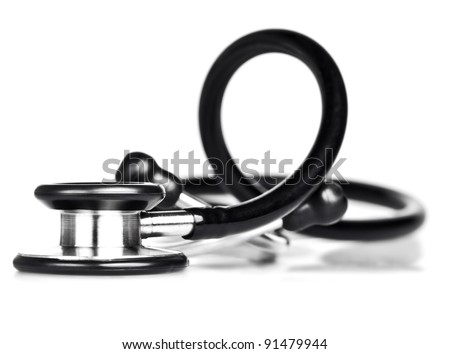 Stethoscope on a white background with a shallow depth of field