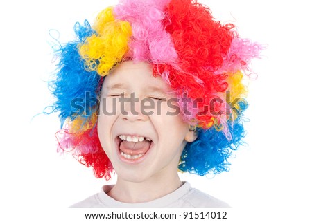 closeup image of the cute little crying clown boy