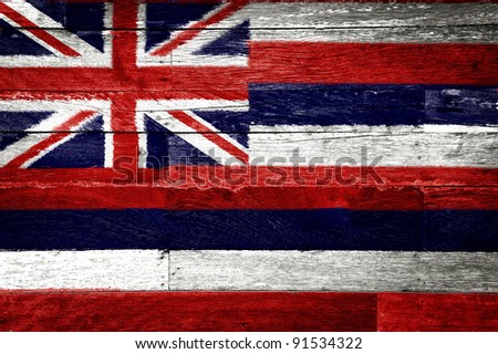 Hawaii flag painted on old wood background