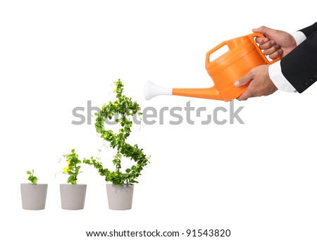 hand business man and orange water can (path in side) Royalty-Free Stock Photo #91543820