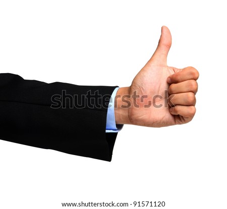 Business man hand with thumb up. Isolated on withe background