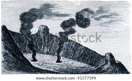 antique engraving crater of Mount Etna, 1804- an illustration of the encyclopedia publishers Education, St. Petersburg, Russian Empire, 1896