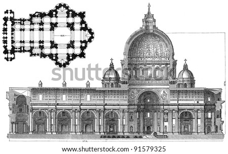 St. Peter Basilica - Rome (Italy) - Vintage illustration from Meyers Konversations-Lexikon 1897 Royalty-Free Stock Photo #91579325