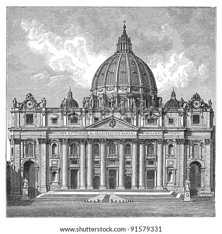 St. Peter Basilica - Rome (Italy) - Vintage illustration from Meyers Konversations-Lexikon 1897