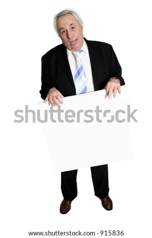 senior holding white board