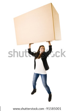 Woman with a very large Cardboard Box over her Head Royalty-Free Stock Photo #91585001