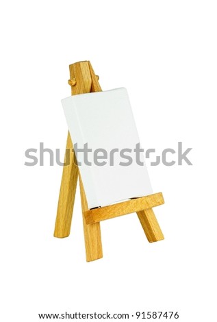Easel with a blank canvas to be used for text and other purposes by the designer