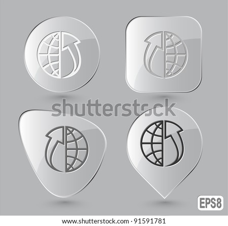 Globe and array up. Glass buttons. Vector illustration.