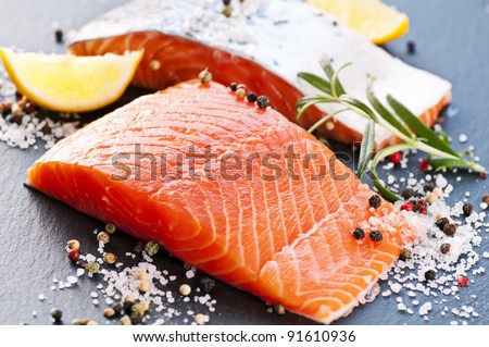 Fresh salmon with spices Royalty-Free Stock Photo #91610936